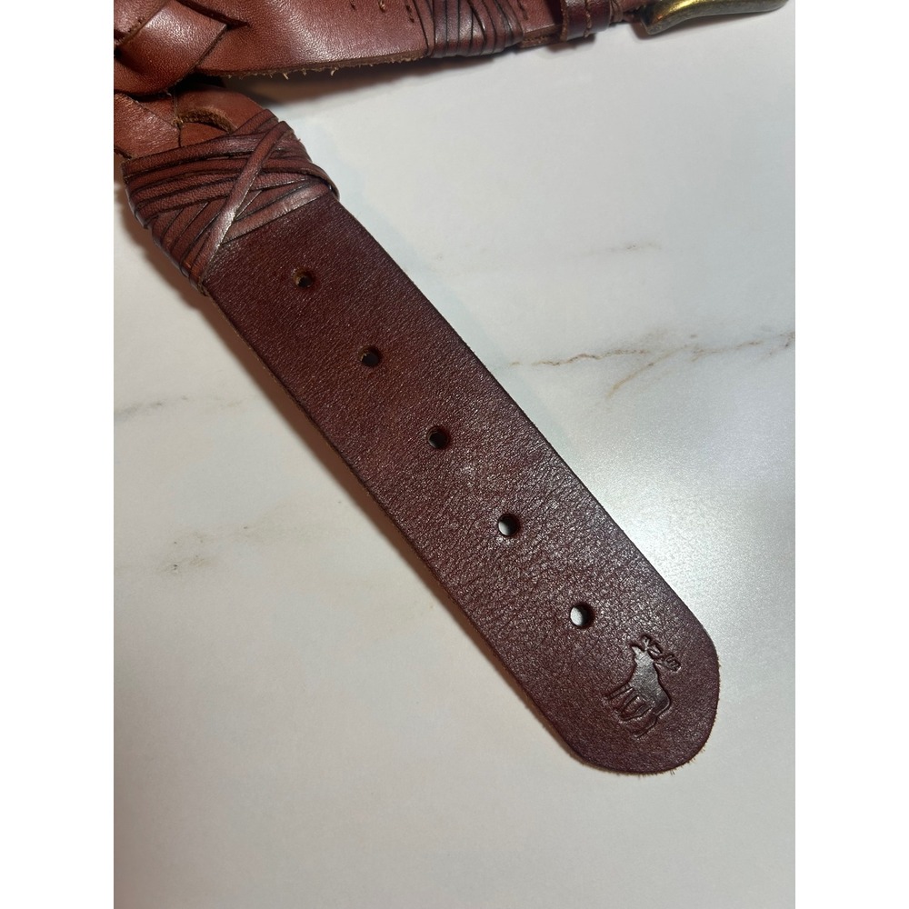 Abercrombie & Fitch Mens Braided Brown Genuine Leather Belt Brass Buckle Size L - Picture 3 of 5